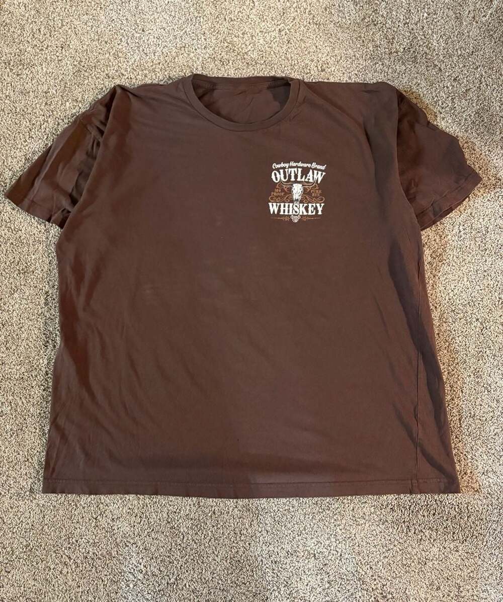 Cowboy Hardware Brand Outlaw Whiskey Graphic T-Shirt Brown Size 2XL⁠